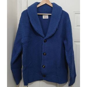 Bolivares mens large chunky knit shawl collar wool sweater cardigan slate blue